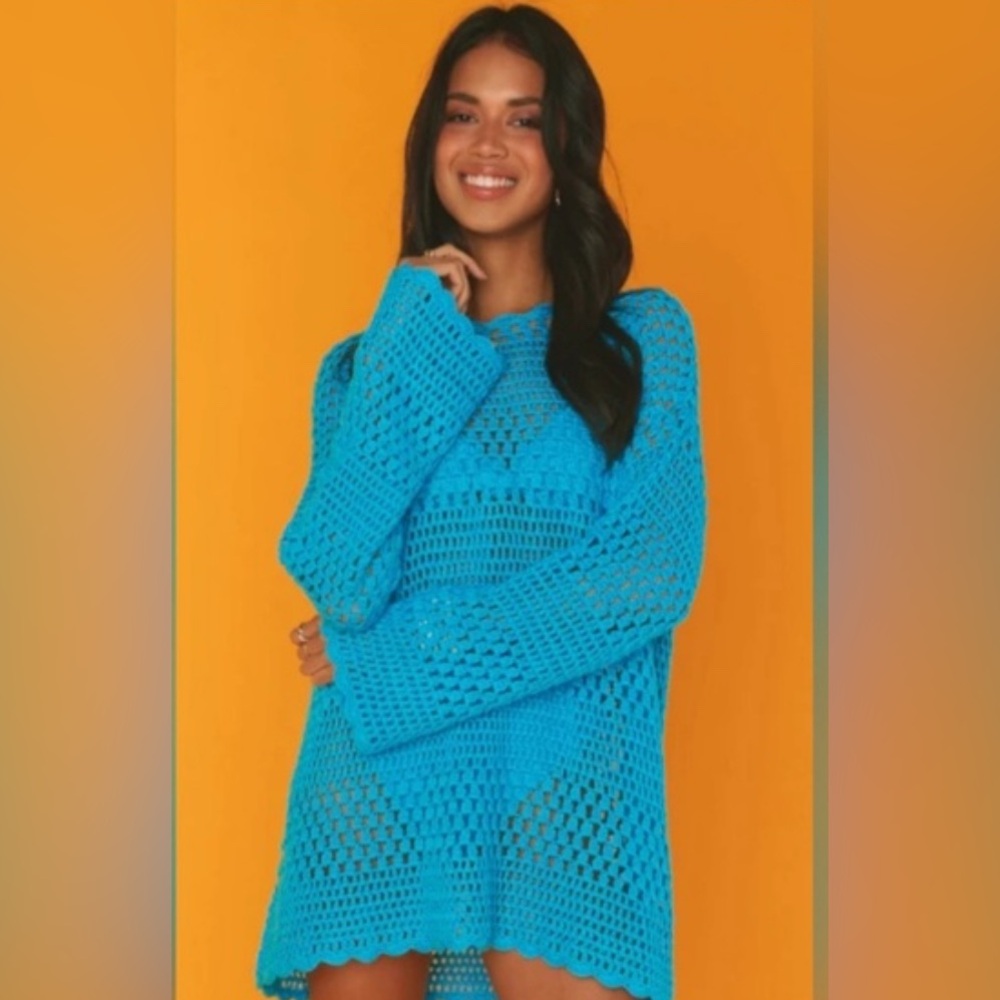 Show Me Your MuMu Turquoise Crochet Swim Coverup